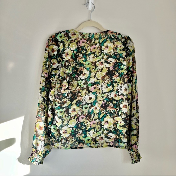 🖤Vero Moda Nilla Green Floral Longsleeve Crossover V-neck Wrap Top Blouse Sz XS - Picture 3 of 6